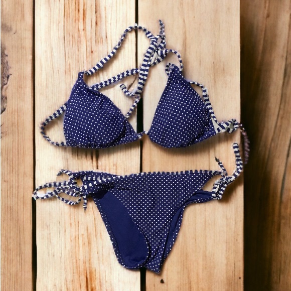 Other - 2 piece string bikini blue and white polka dots size small/medium